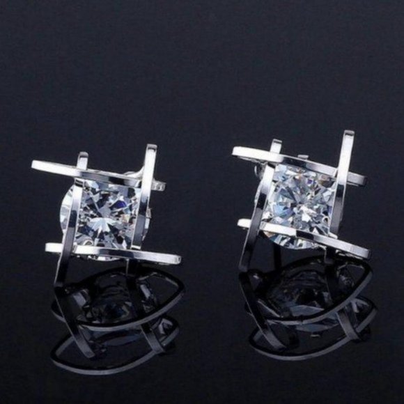 NEW Round Solitaire Caged Diamond Stud Earrings - Picture 1 of 12
